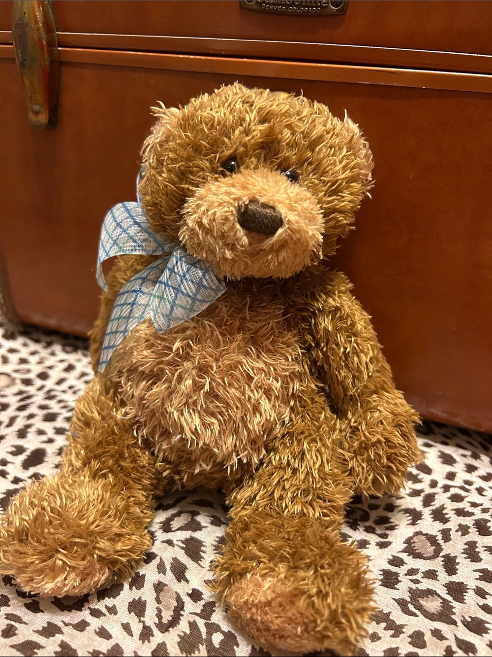 Plush Brown GUND MCDOUGALL JR Teddy Bear with Blue Plaid Bow